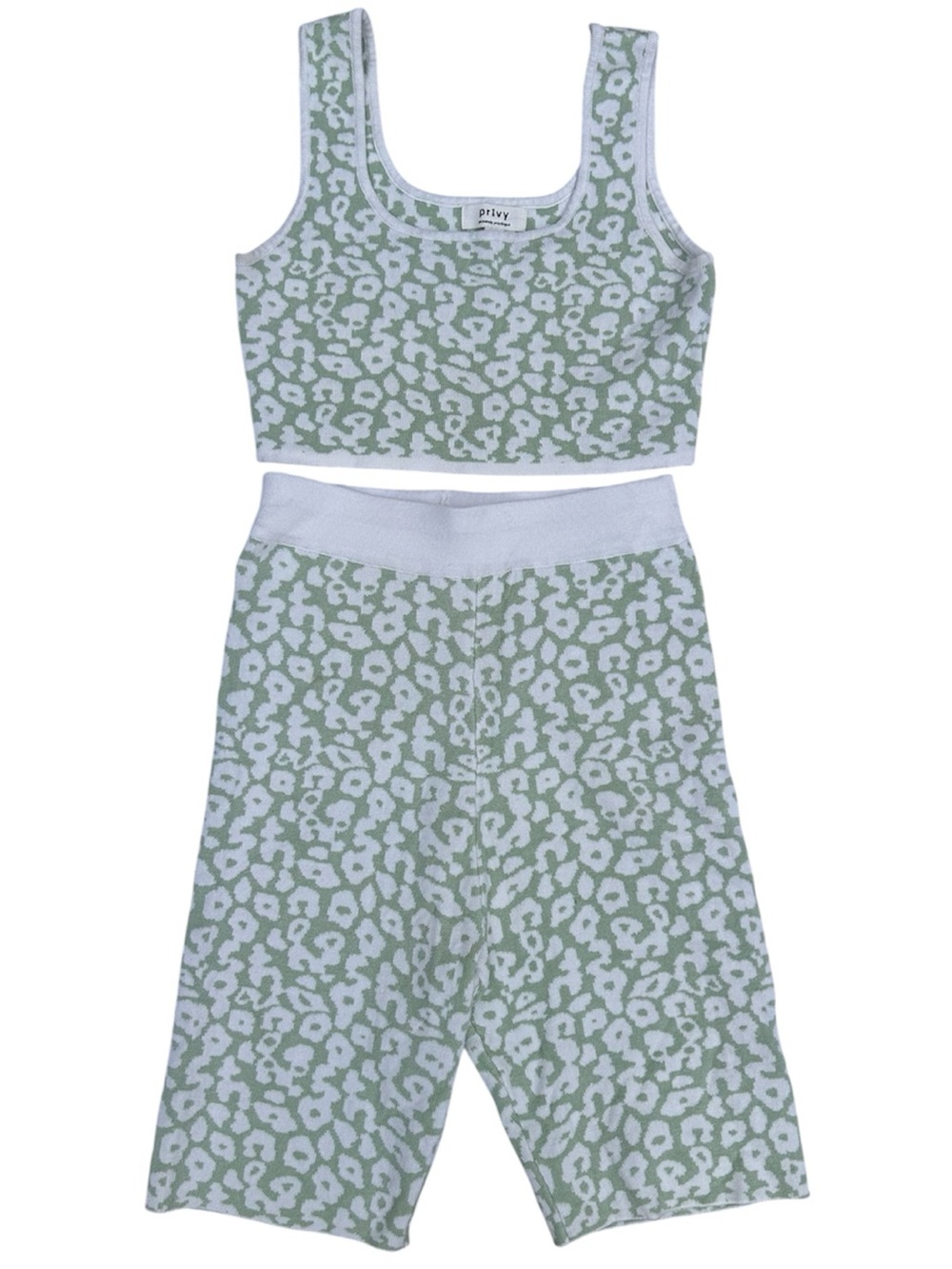 PRIVY NWOT Women’s Knit Crop Tank And Biker Short Set